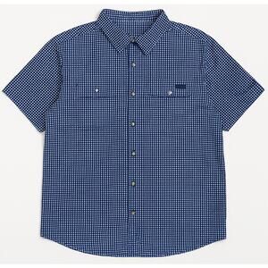 Drake Men’s Large Blue Check Short Sleeve Button Up Fishing Shirt Vented Outdoor